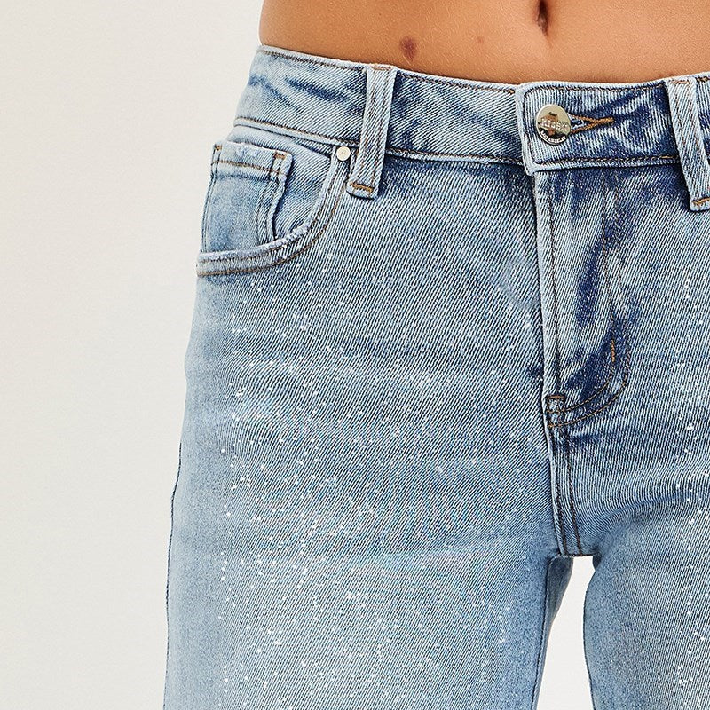 RISEN Low-Rise Wide-Leg Sparkle Jeans