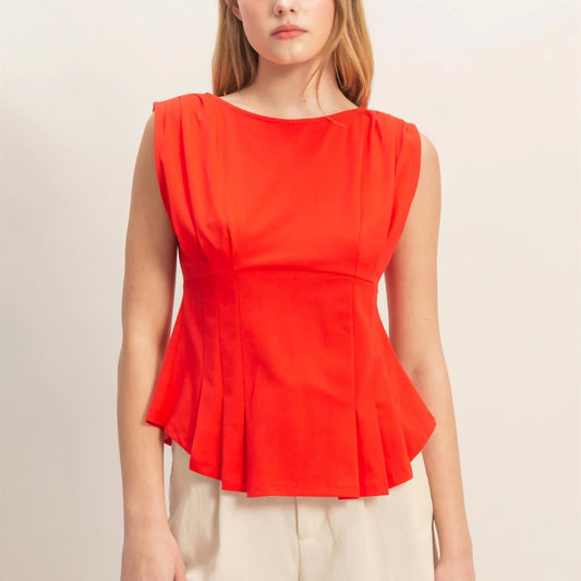 Red Fitted Sleeveless Peplum Top