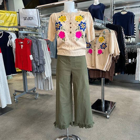 Ruffle Hem Straight Leg Pants