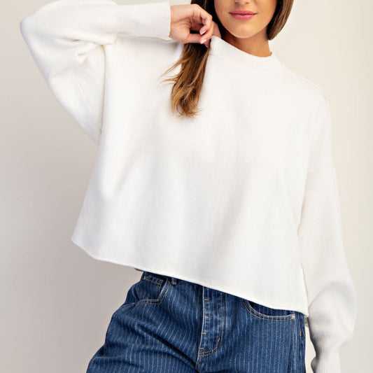 Cropped Classic Crew Neck Sweater