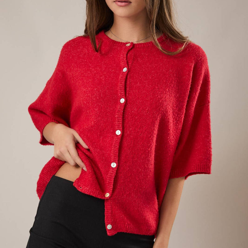 Short Sleeve Crew Neck Cardigan