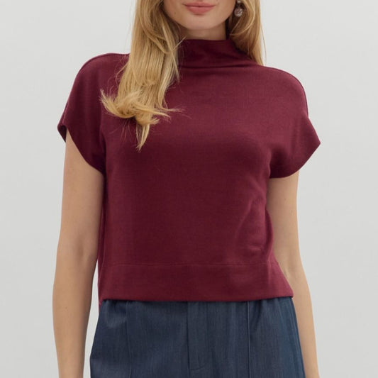 Short Sleeve Mock Neck Knit Sweater