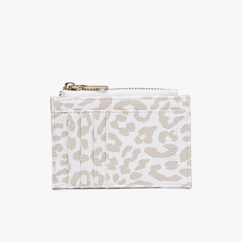 Small pouch with leopard print pattern on a white background