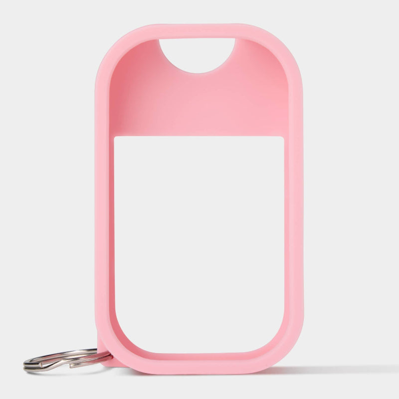 Pink silicone keychain case on a light gray background