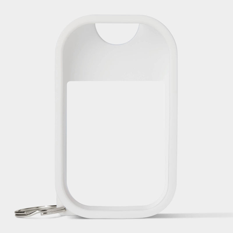 Clear plastic case with keychain on a light gray background