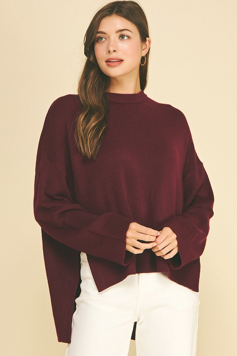 Wine Oversized High-Low Sweater