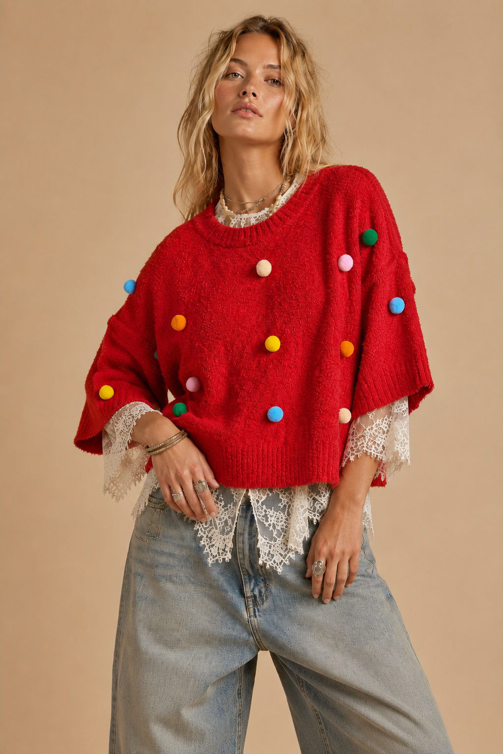 Confetti Pop Plush Short-Sleeve Knit Sweater