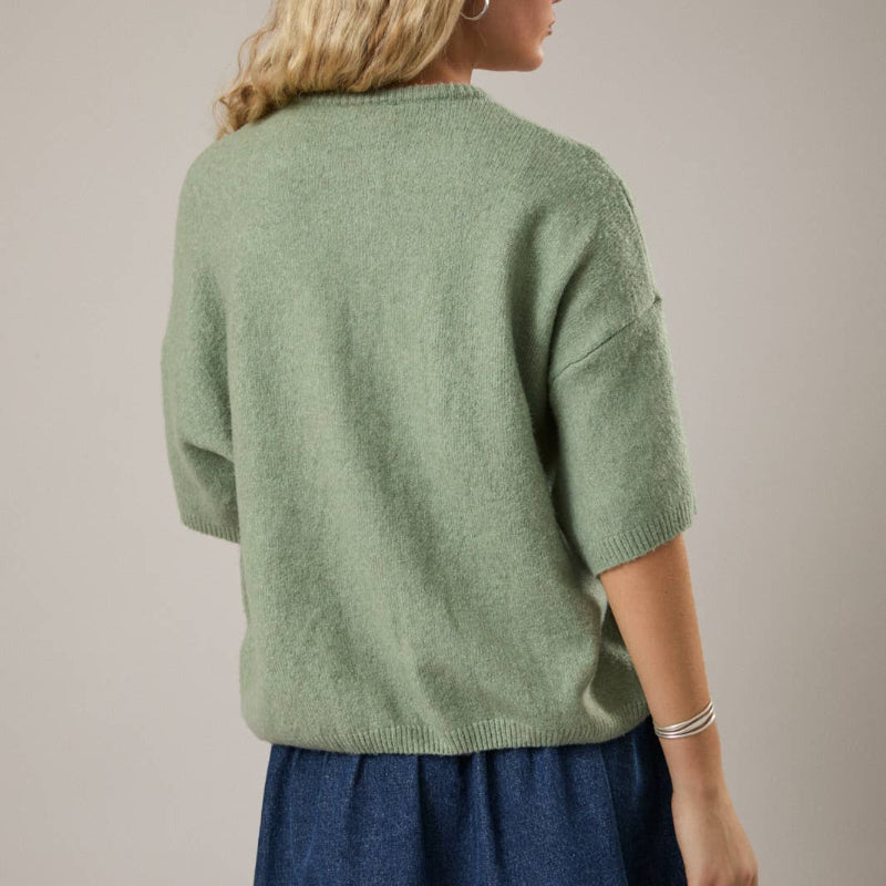 Short Sleeve Crew Neck Cardigan