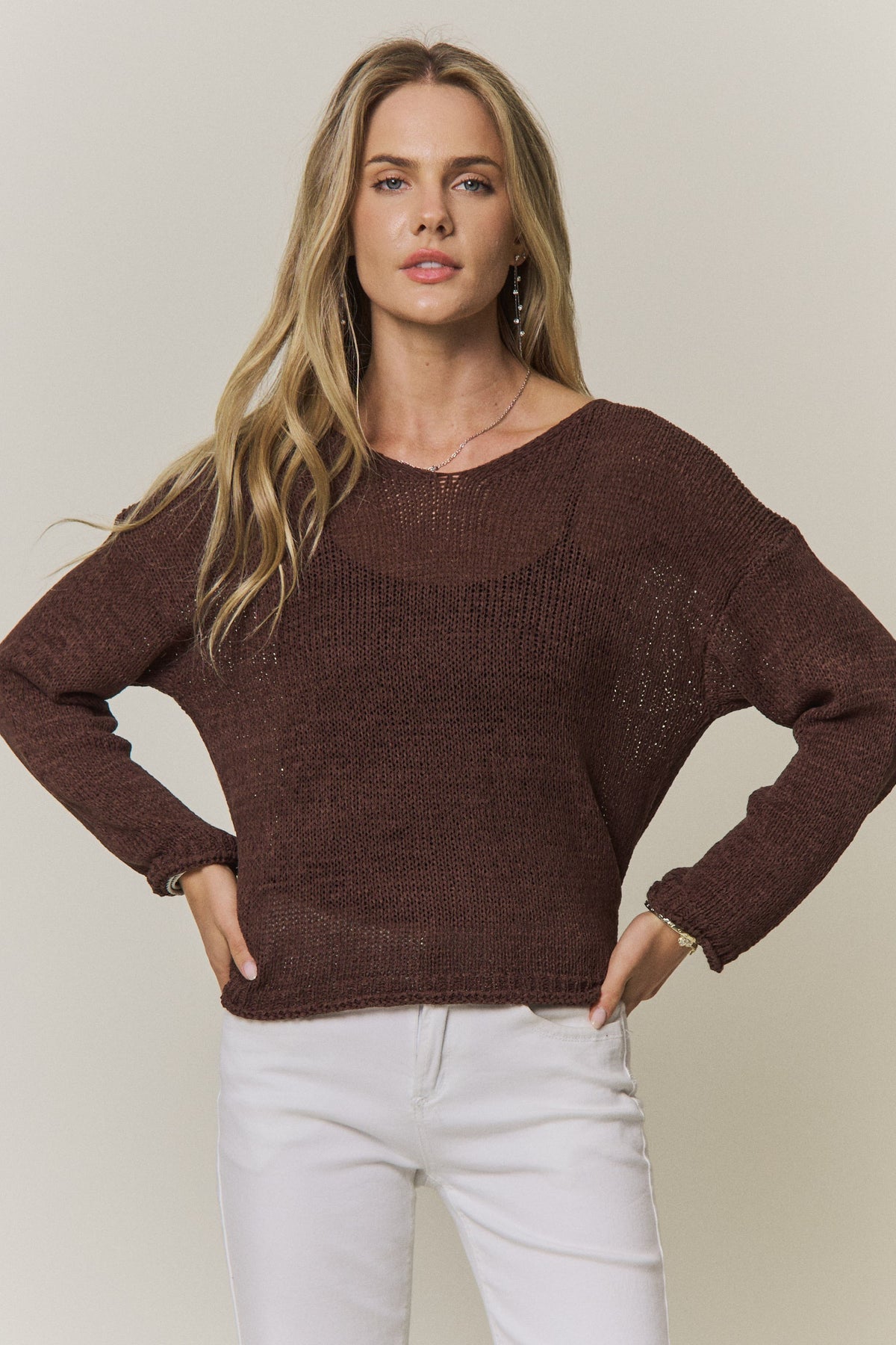 Brown Lightweight V-Neck Sweater