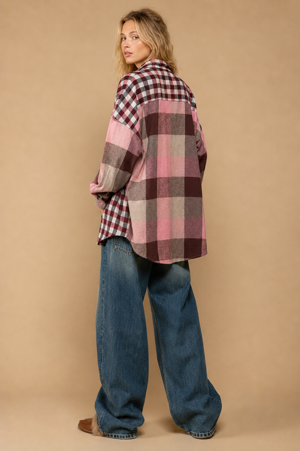 Mixed-Check Patchwork Flannel Shacket