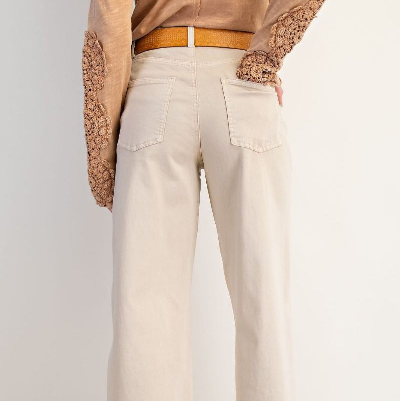 Button Front Stretch Twill Pants