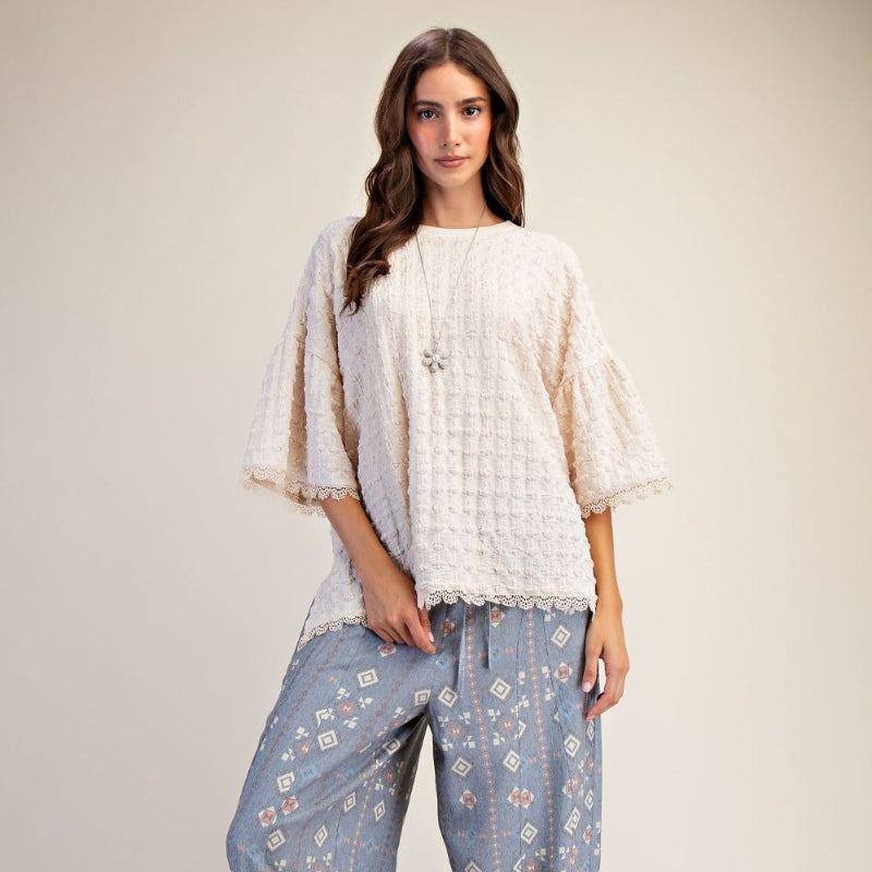 Rose Popcorn Knit Oversized Top