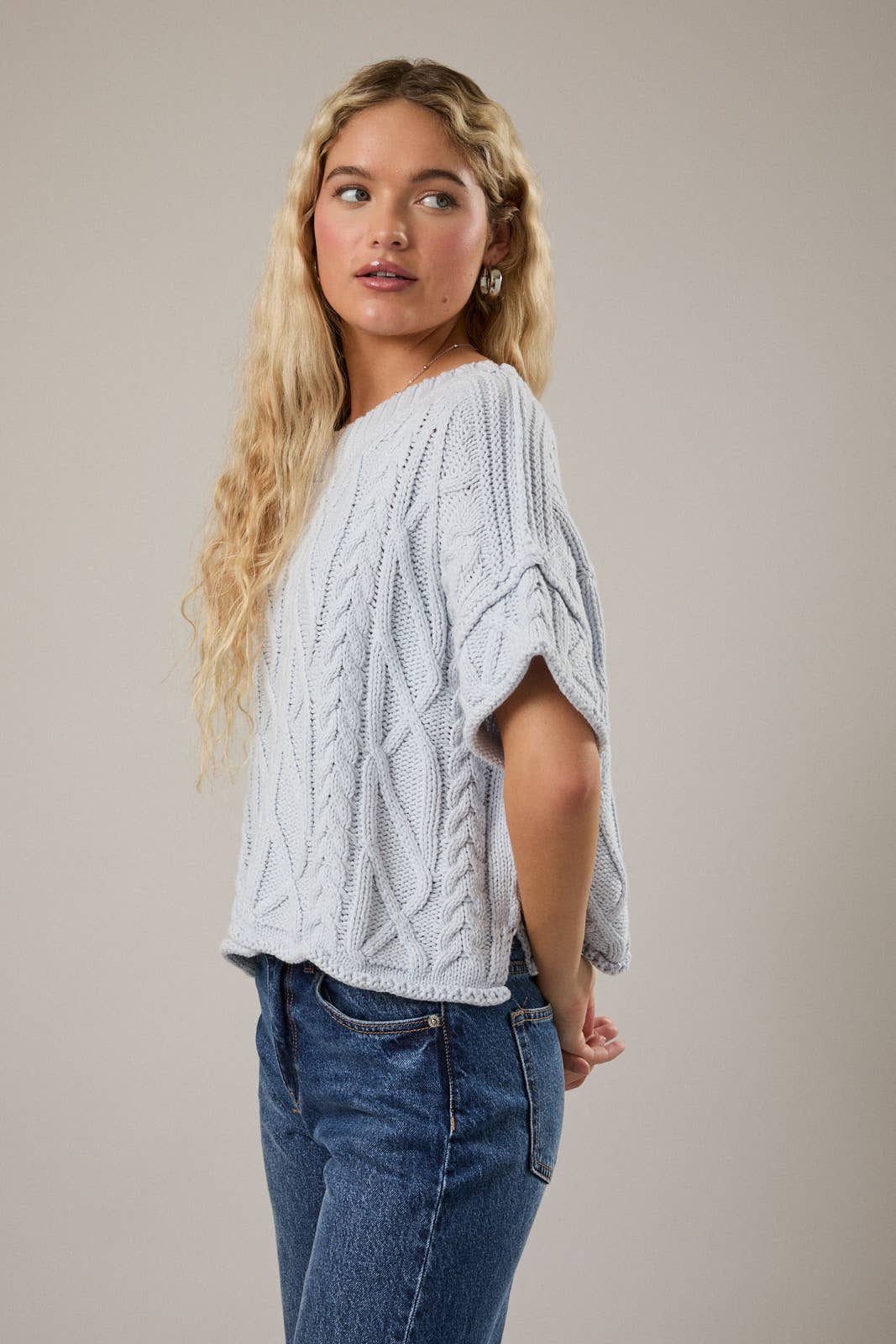 Light Blue Short Sleeve Sweater