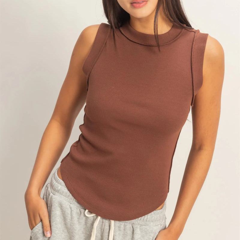 Seam Detail High Neck Tank Top