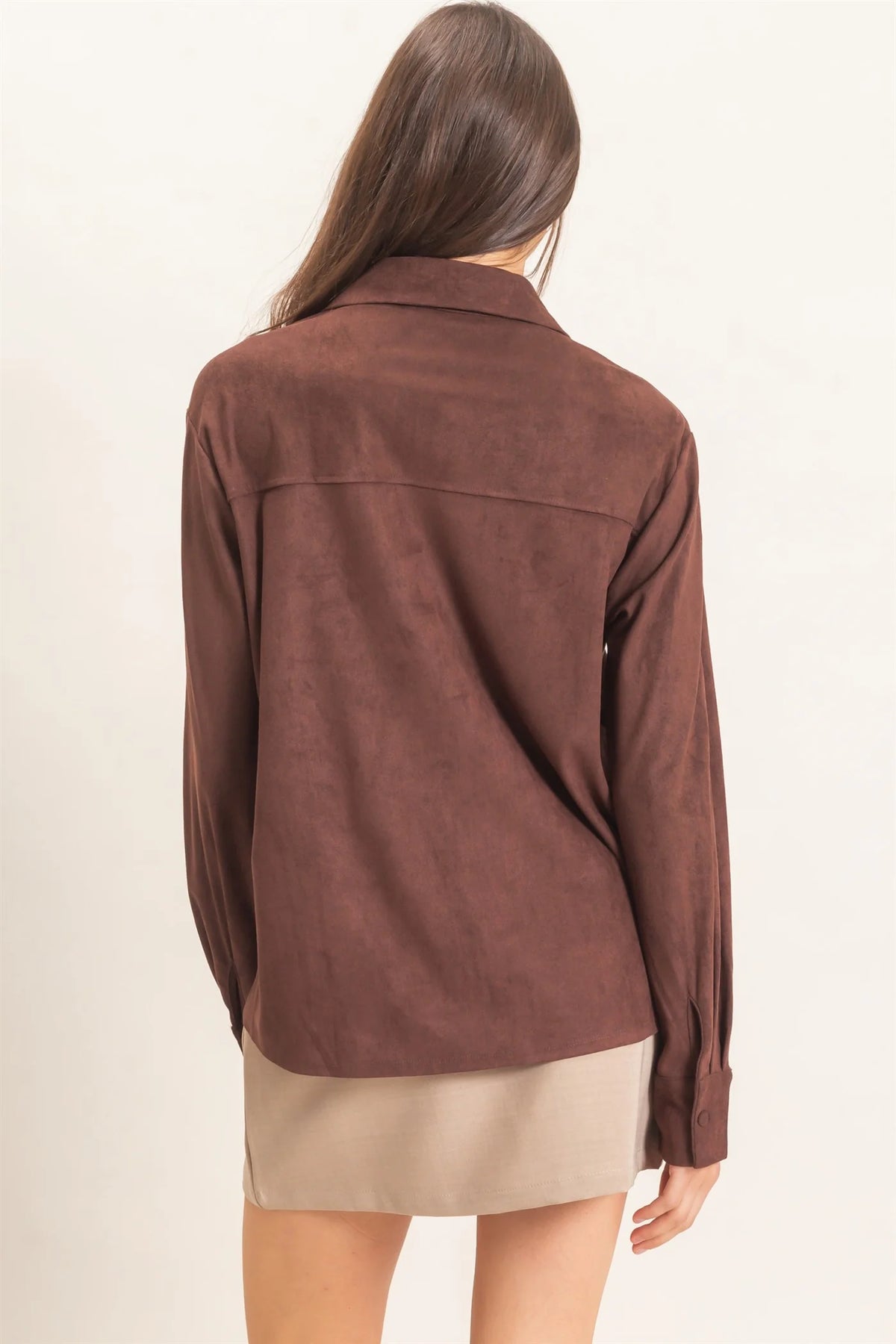 Faux Suede Button-Up Shirt
