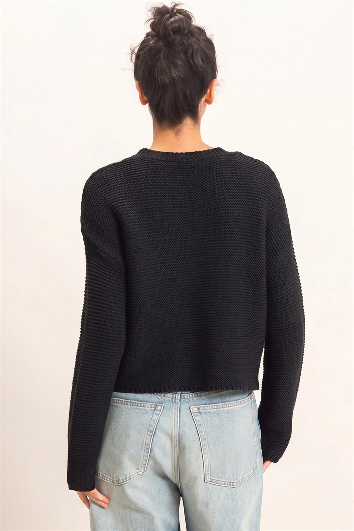 Textured Knit Crew Neck Sweater