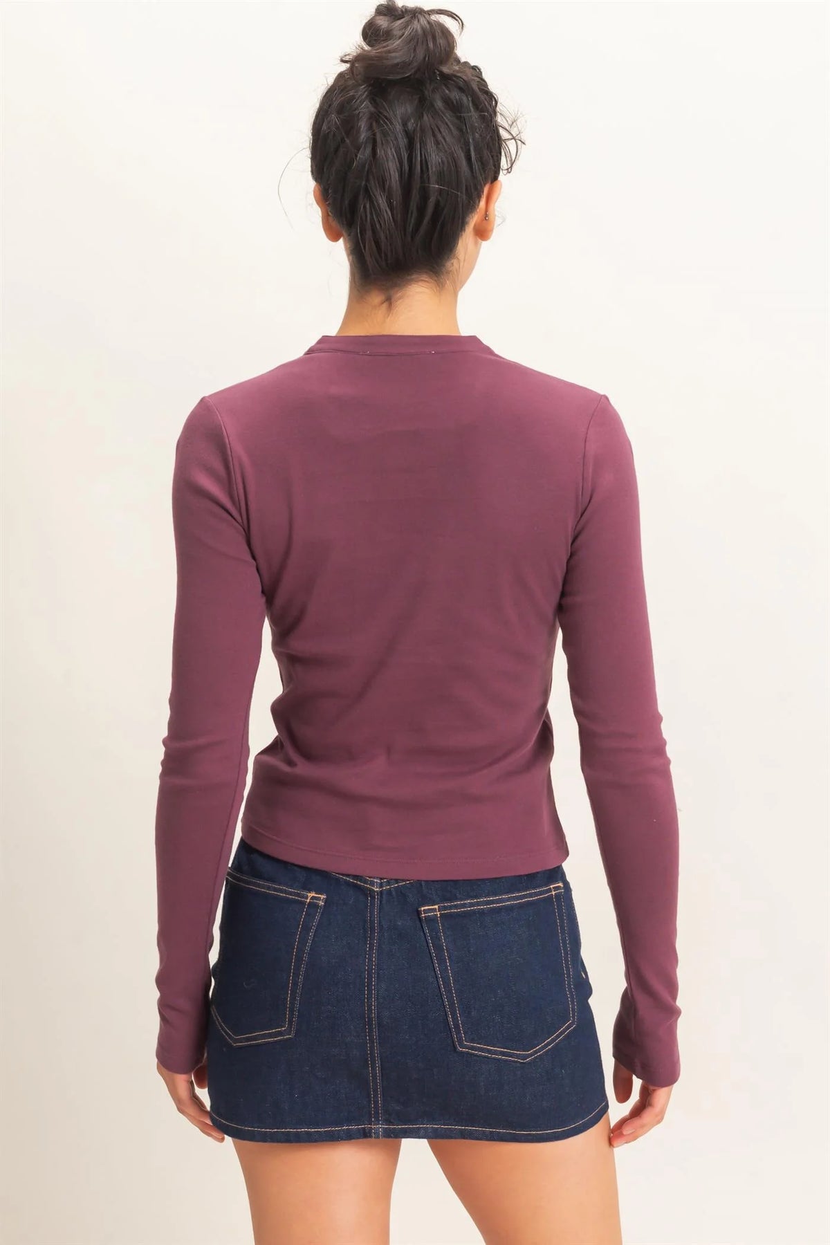 Dark Cherry Long Sleeve Henley Top