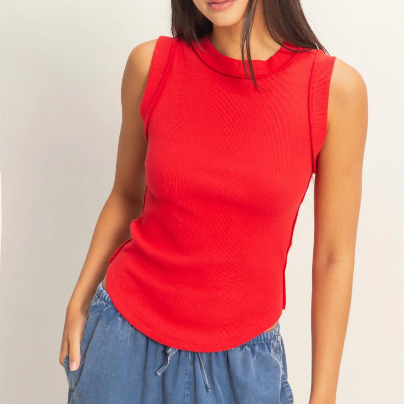 Seam Detail High Neck Tank Top