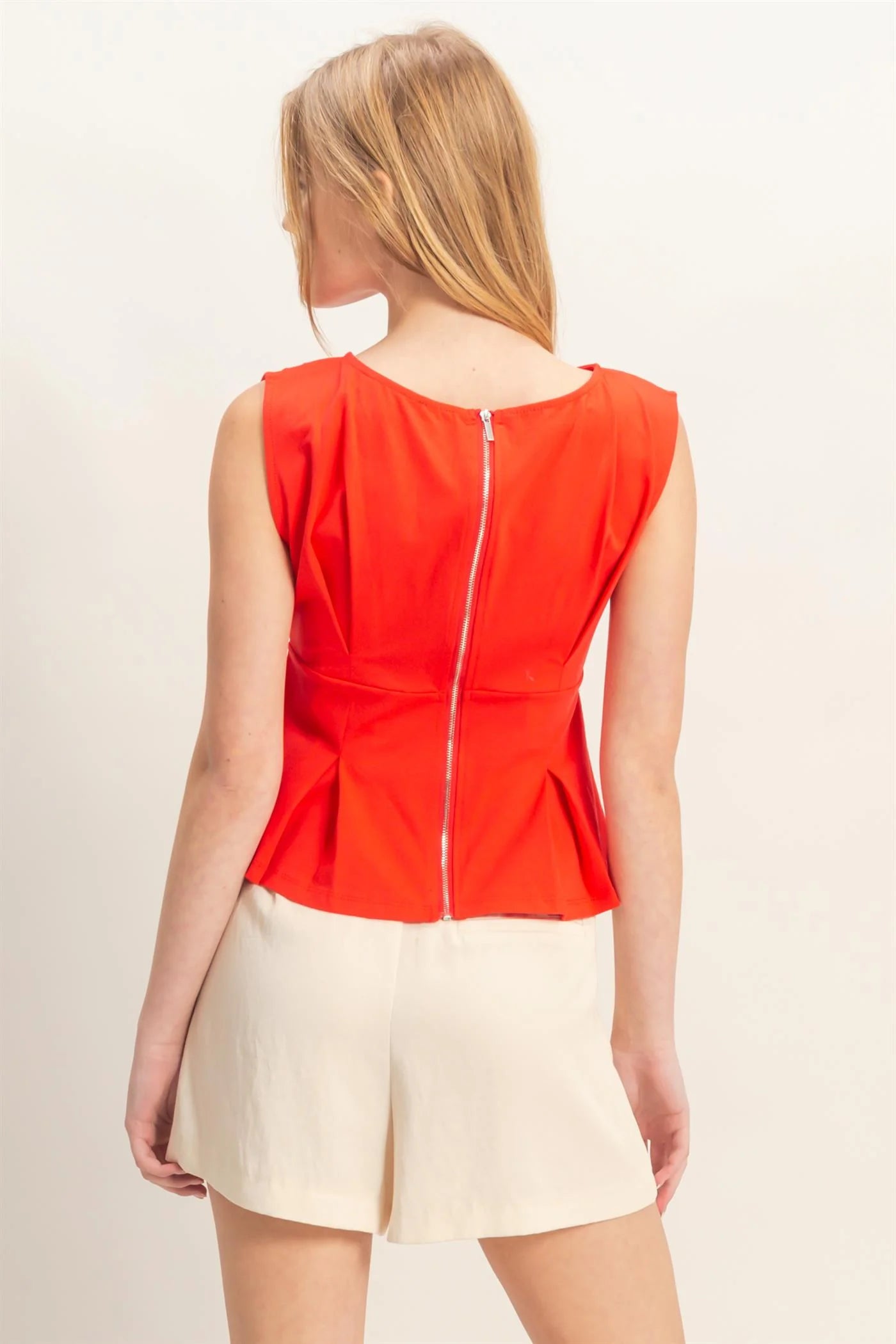 Red Fitted Sleeveless Peplum Top