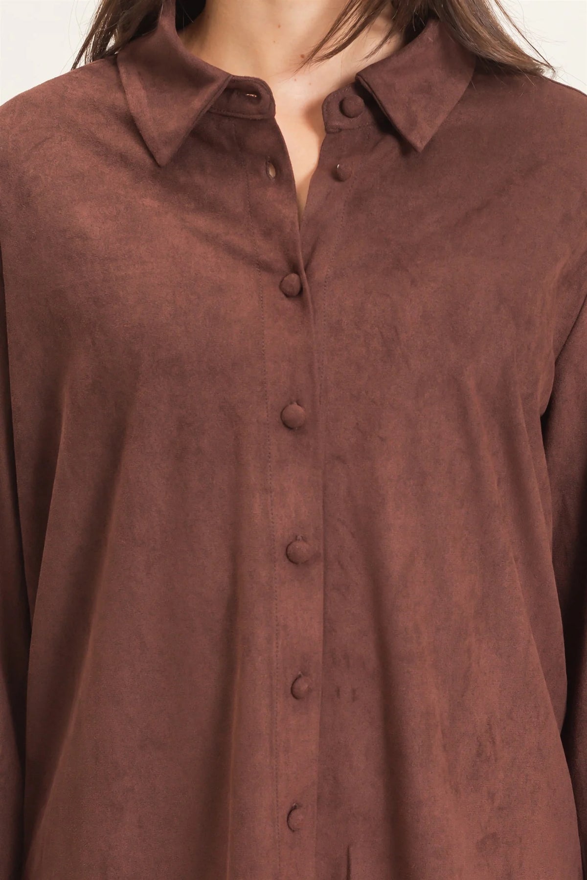 Faux Suede Button-Up Shirt