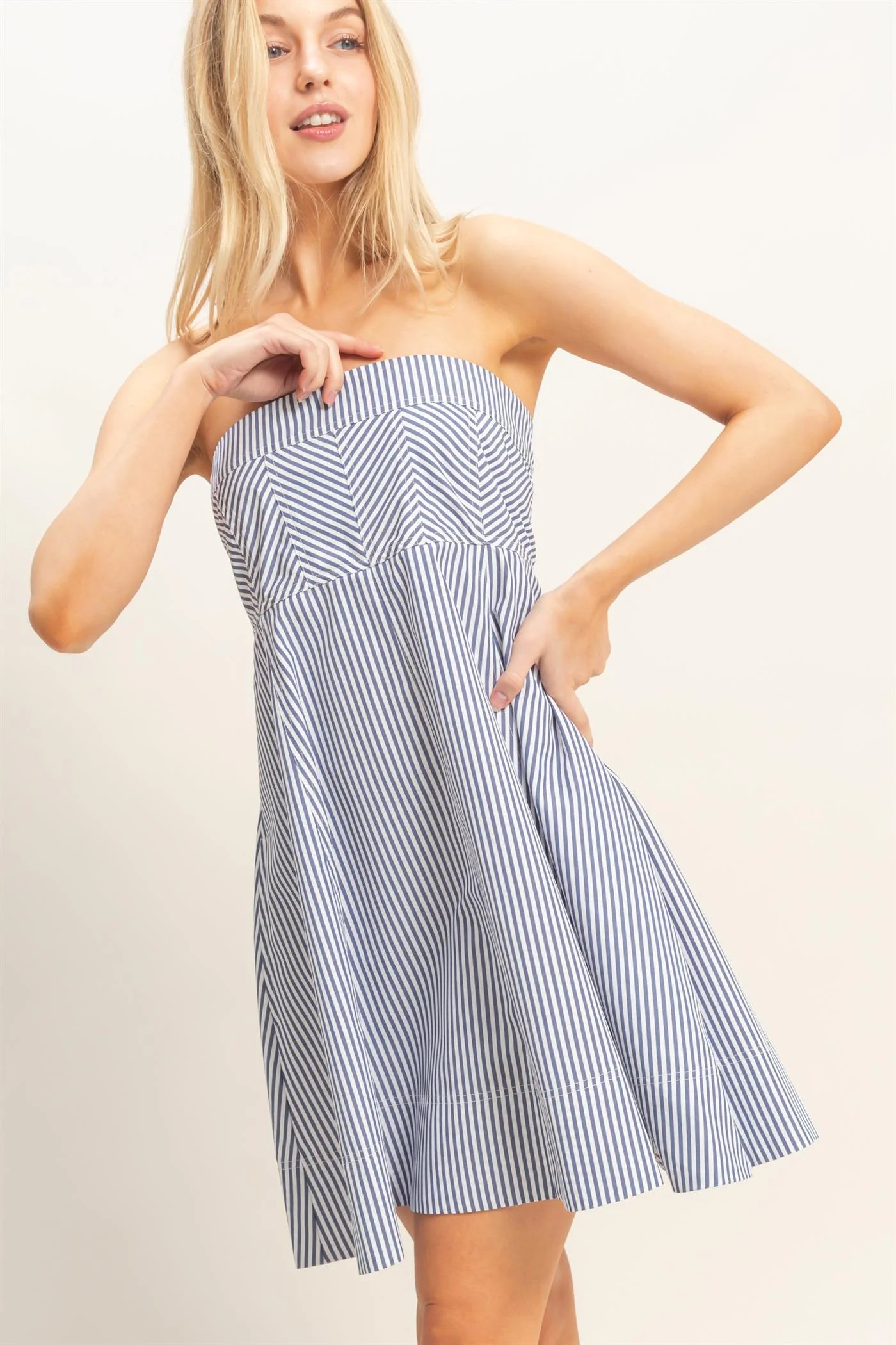 Navy Striped Mini Dress