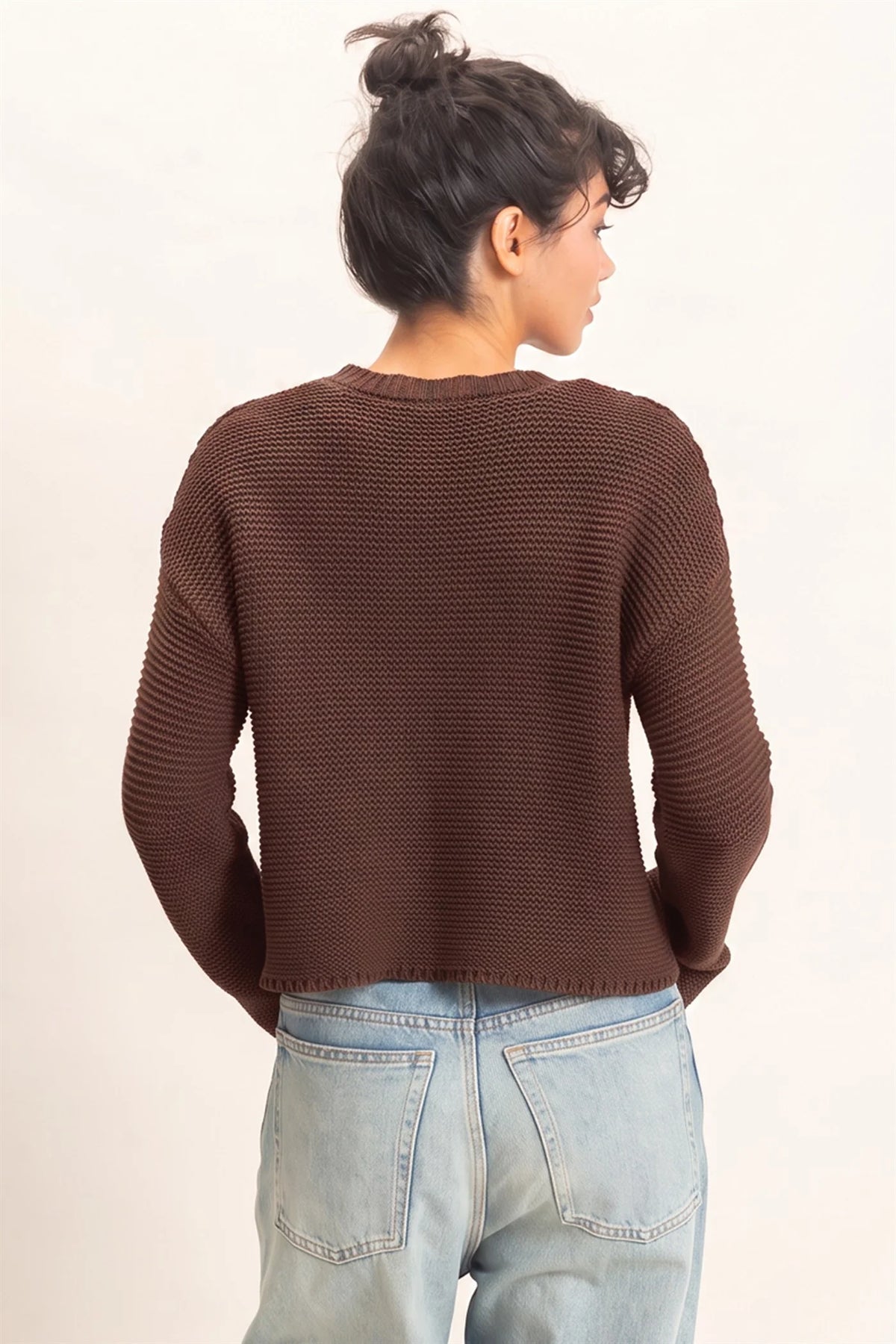 Textured Knit Crew Neck Sweater