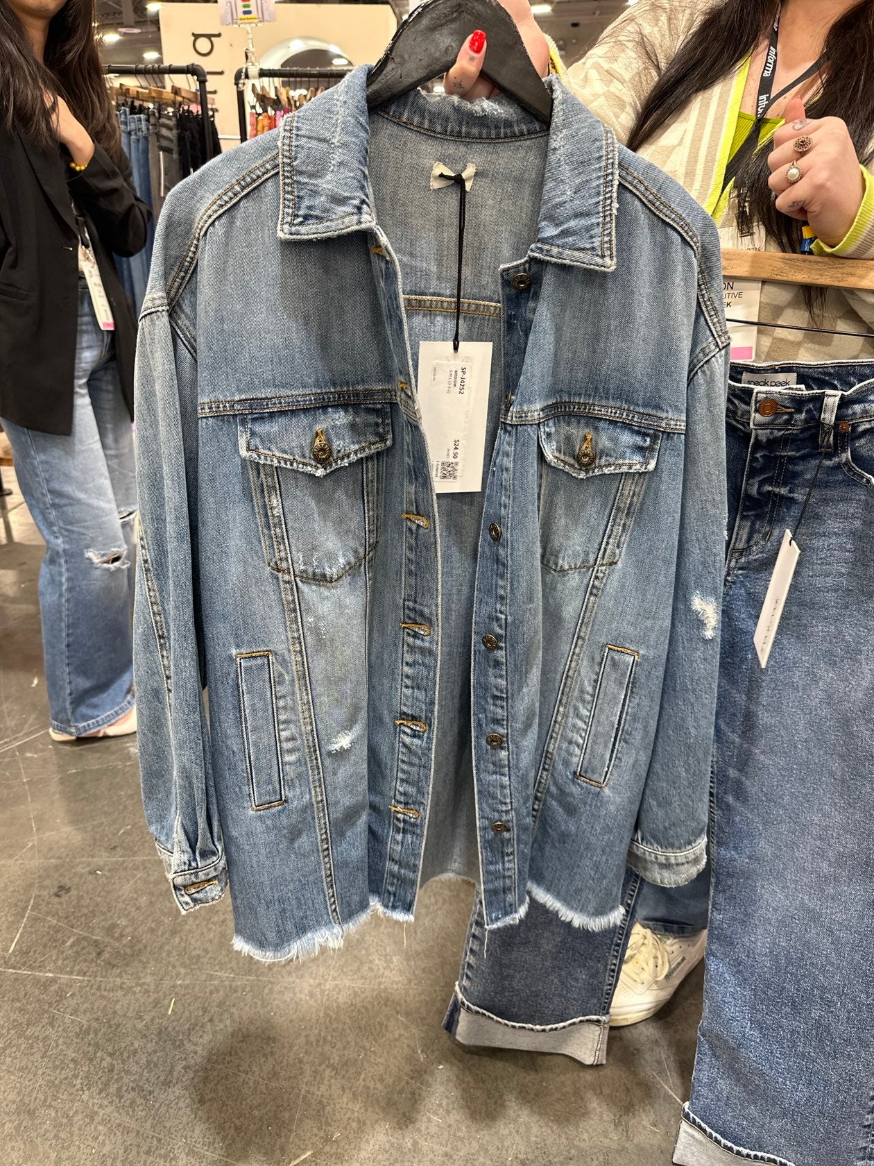 Long Line Destructed Denim Jacket