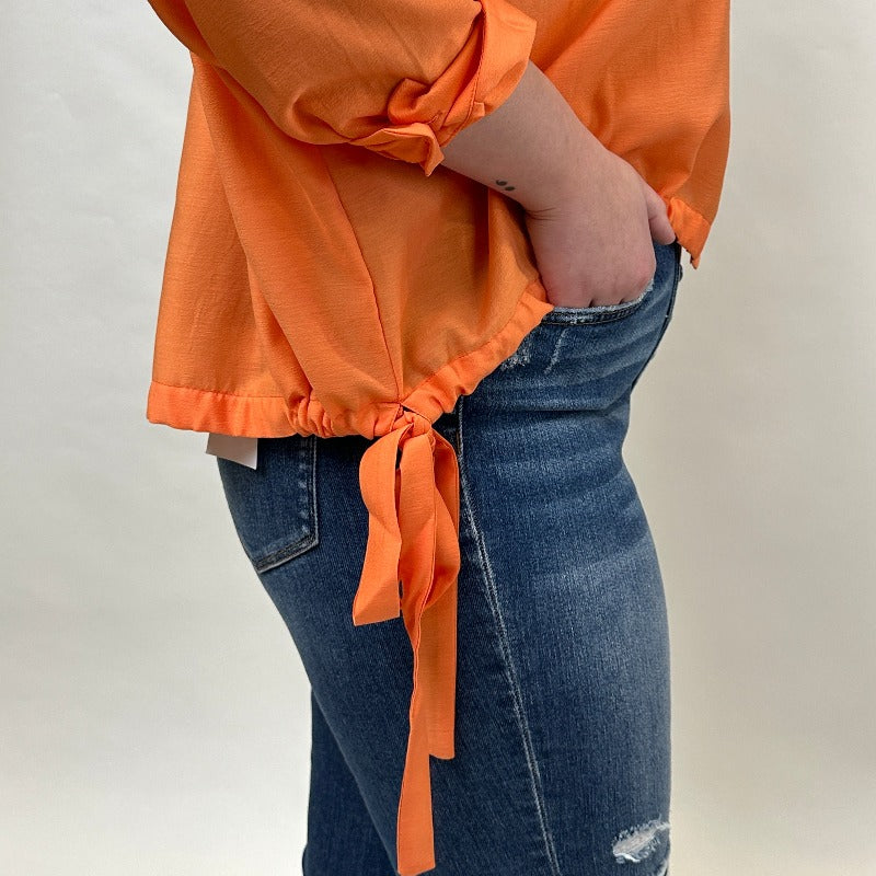 Lumiere Orange Side-Tie Button Up