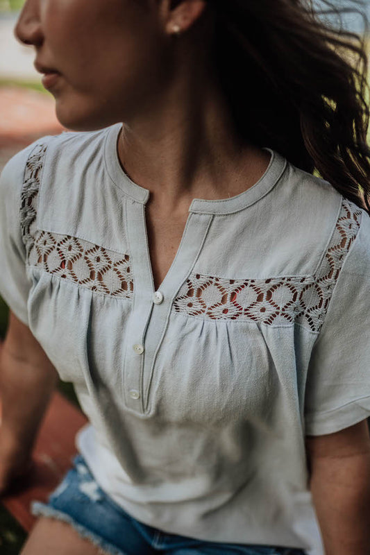 Cloud Lace Trim Linen Top